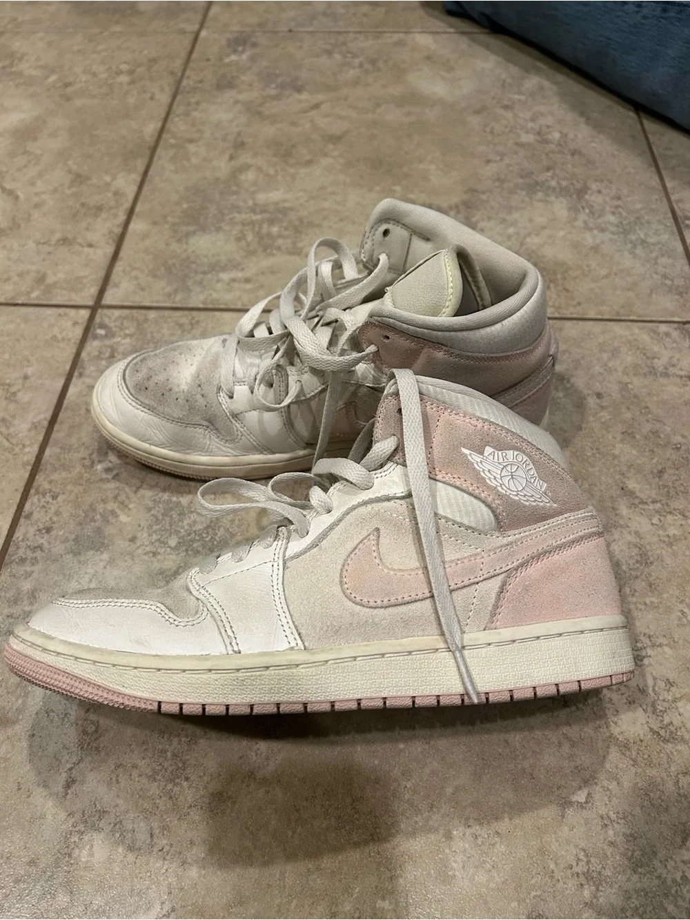 Nike Air Jordan Women's High-Top Sneakers in White and Light Pink Suede